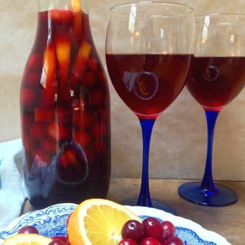Cranberry Orange Sangria with 2 wine glasses