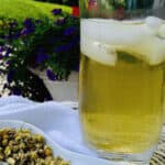 chamomile tea iced in glass with flowers