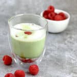 raspberry matcha in glass cup