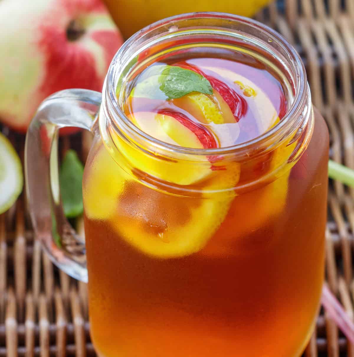 peach iced tea in mason jar