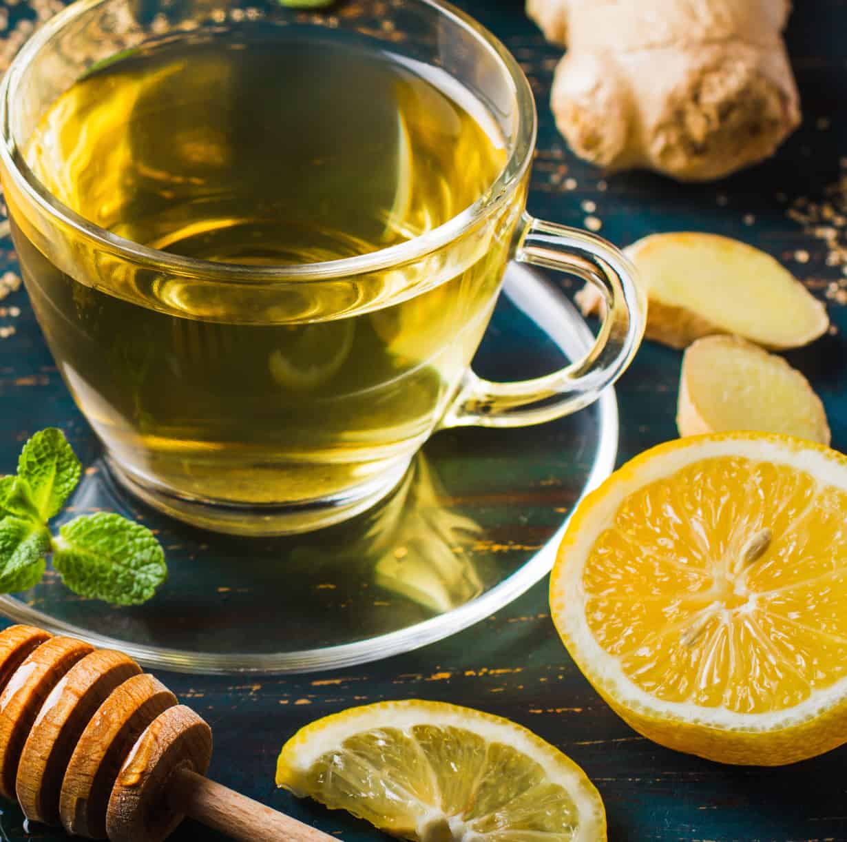 immune support tea ginger tea in glass tea cup