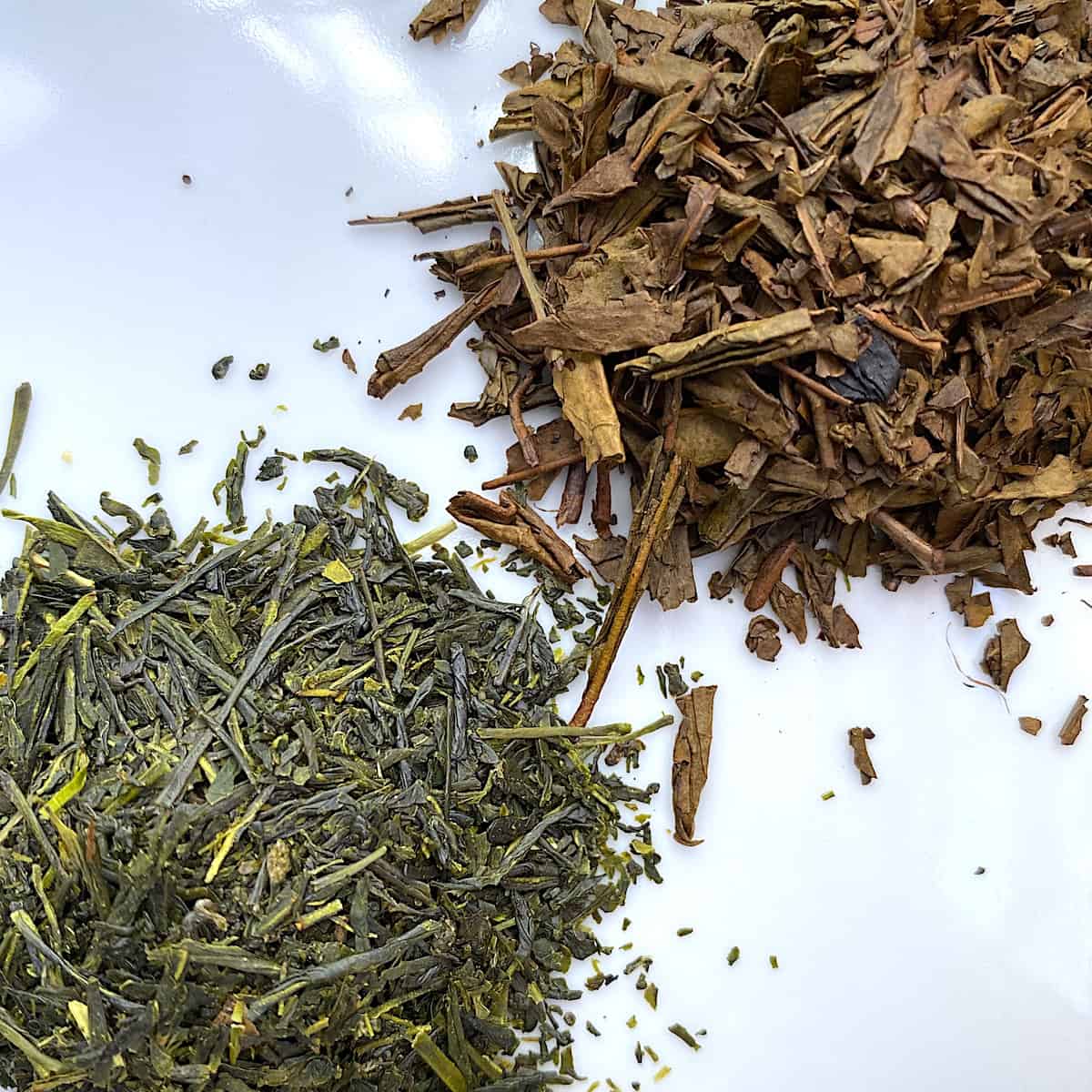 hojicha and sencha tea dried leaf