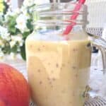 Quick and Easy Peach Mango Smoothie with Tea in mason jar